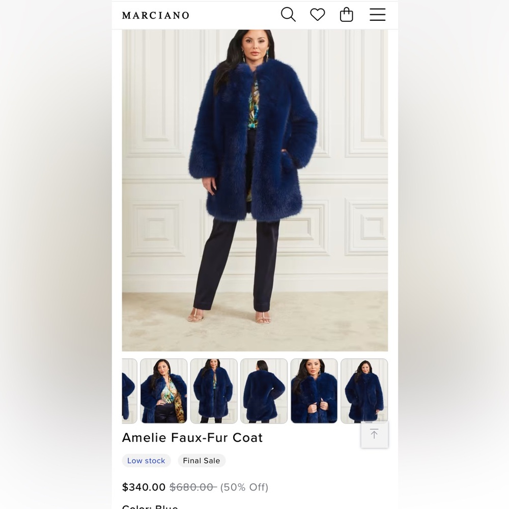 Amelie Faux-Fur Coat New with tags Marciano blue coat